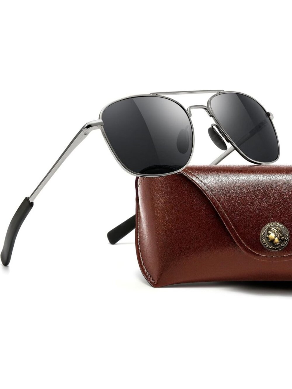 Stylish Military Pilot Aviator Sunglasses with HD Glass Lenses & Spring Hinges